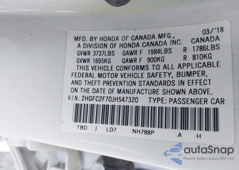 2018 Honda Civic Ex from USA, damaged, VIN 2HGFC2F70JH547320